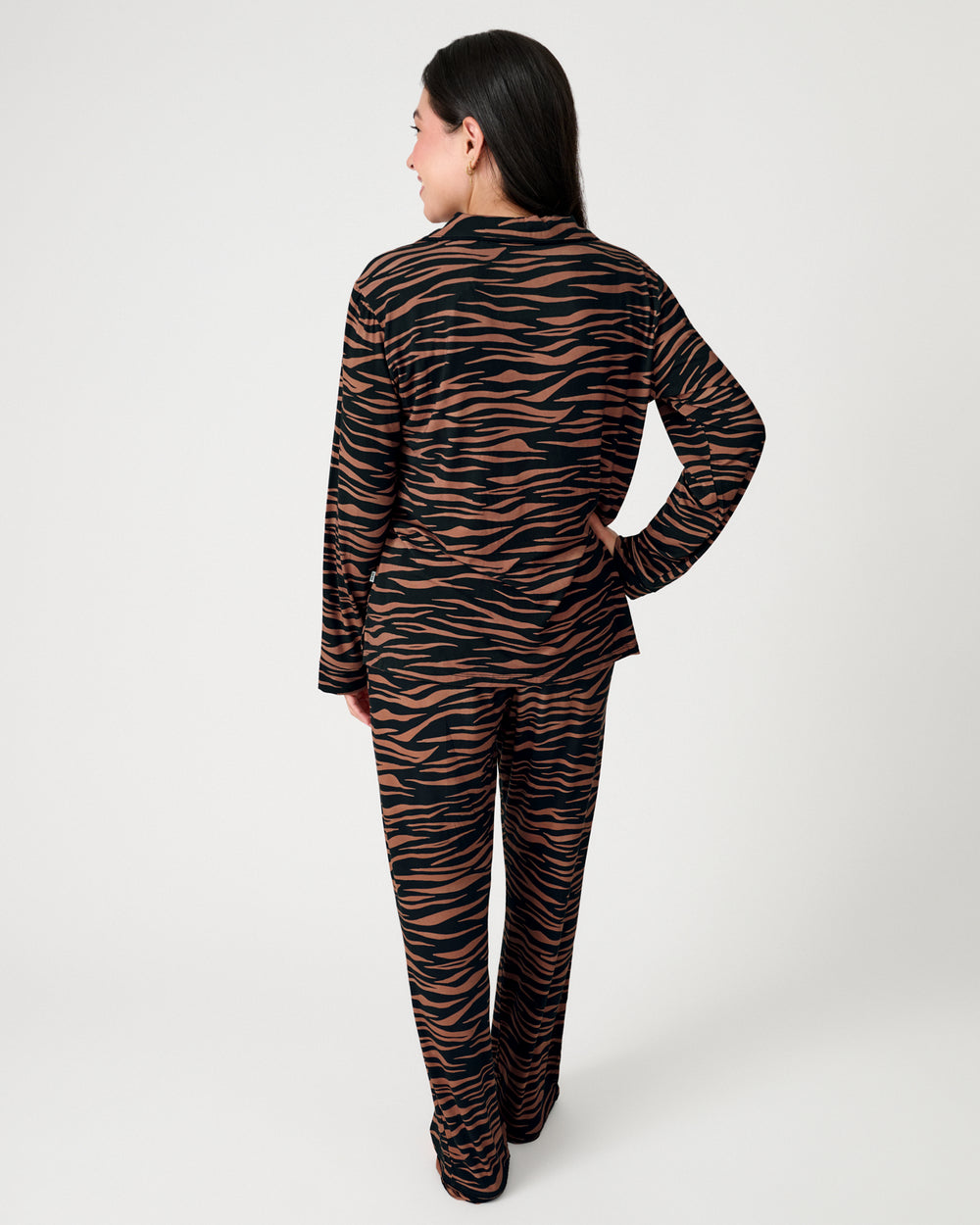 Back view of woman wearing the Wild Stripes Women's Long Sleeve Pajama Set
