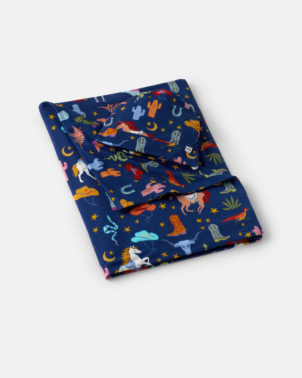 Flat lay of the Blue Rancher Roundup Swaddle & Hat Set