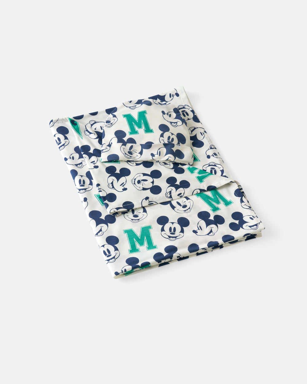 Flat lay of the Disney Varsity Mickey Mouse Swaddle & Beanie Set