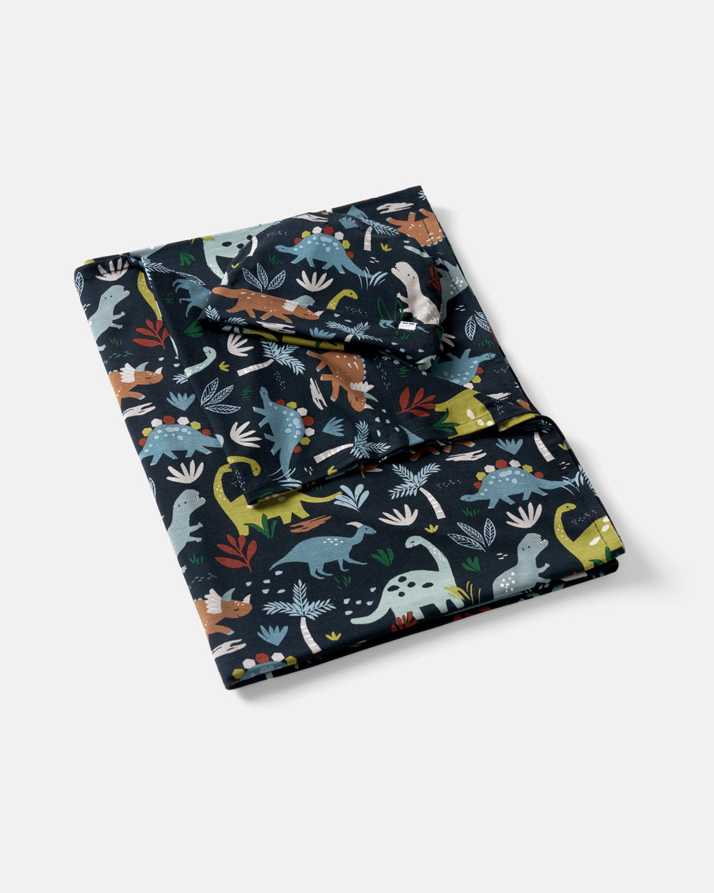 Flat lay of the Navy Jurassic Jungle Swaddle & Beanie Set