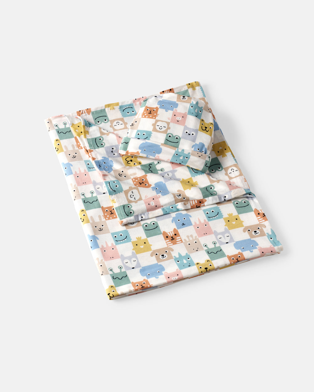 Flat lay of the Check Mates Swaddle & Beanie Set