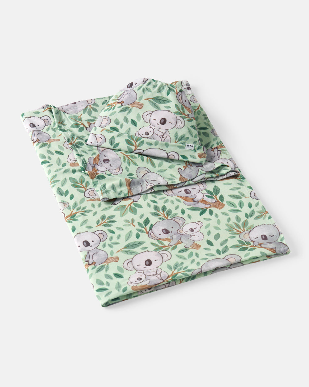 Flat lay of the Koala Cuddles Swaddle & Beanie Set