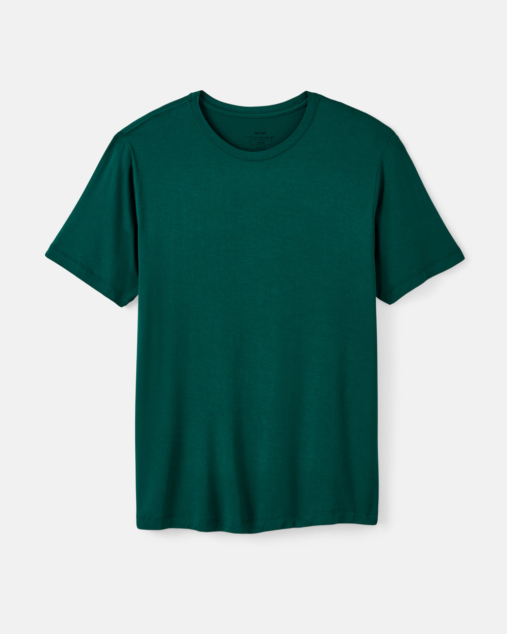 A dark green short-sleeve crewneck t-shirt displayed flat against a light gray background.