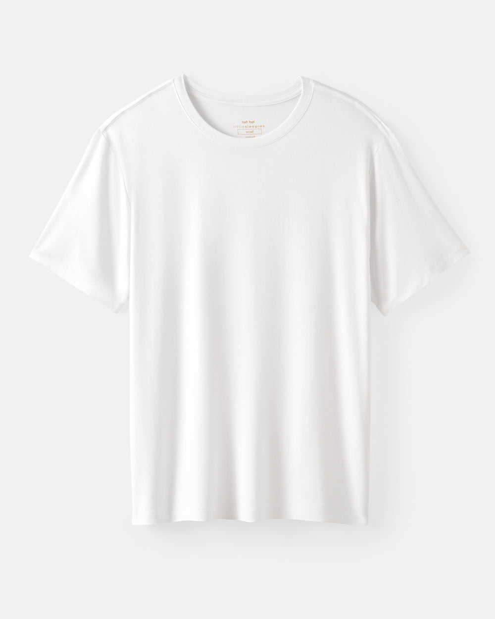 A plain white short-sleeve crewneck pajama t-shirt displayed flat against a light gray background.