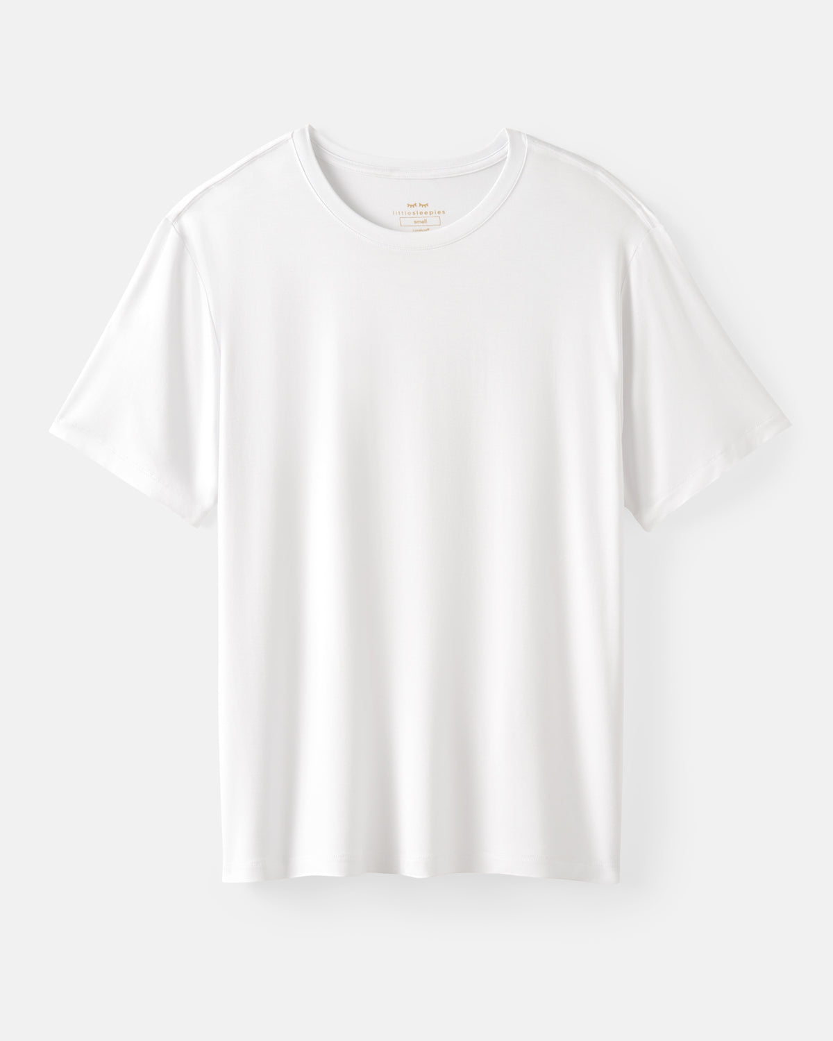 A plain white short-sleeve crewneck pajama t-shirt displayed flat against a light gray background.
