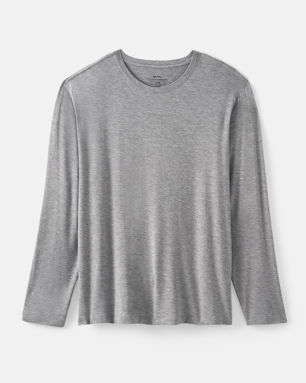 A light gray long-sleeve crewneck shirt with a heathered texture, displayed flat against a light gray background.