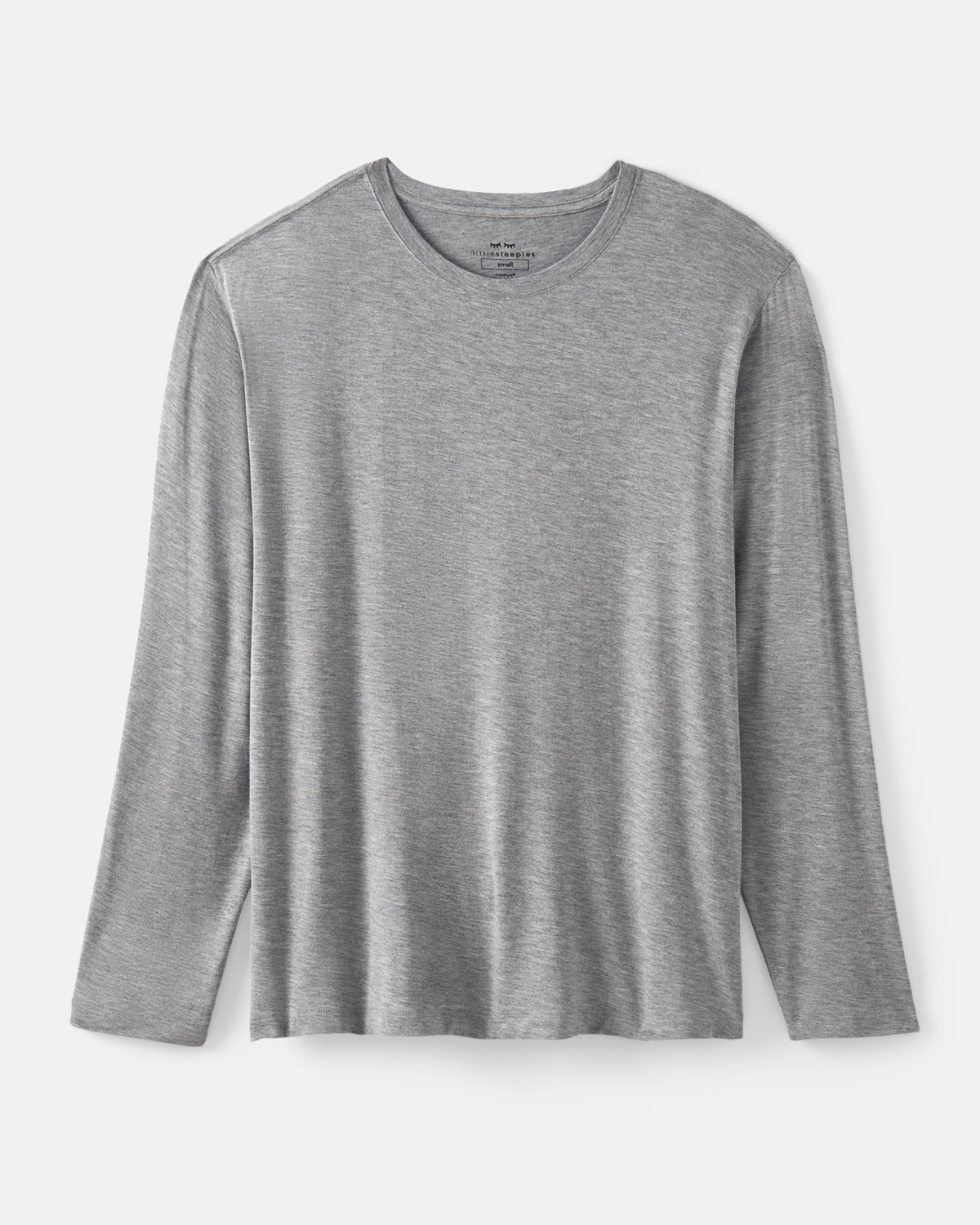 A light gray long-sleeve crewneck shirt with a heathered texture, displayed flat against a light gray background.