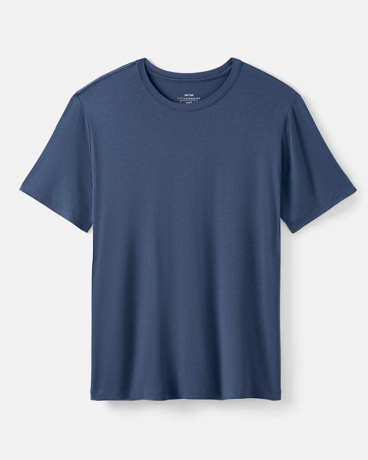 A classic short-sleeve crewneck pajama t-shirt in a solid slate blue color, displayed flat against a light gray background.