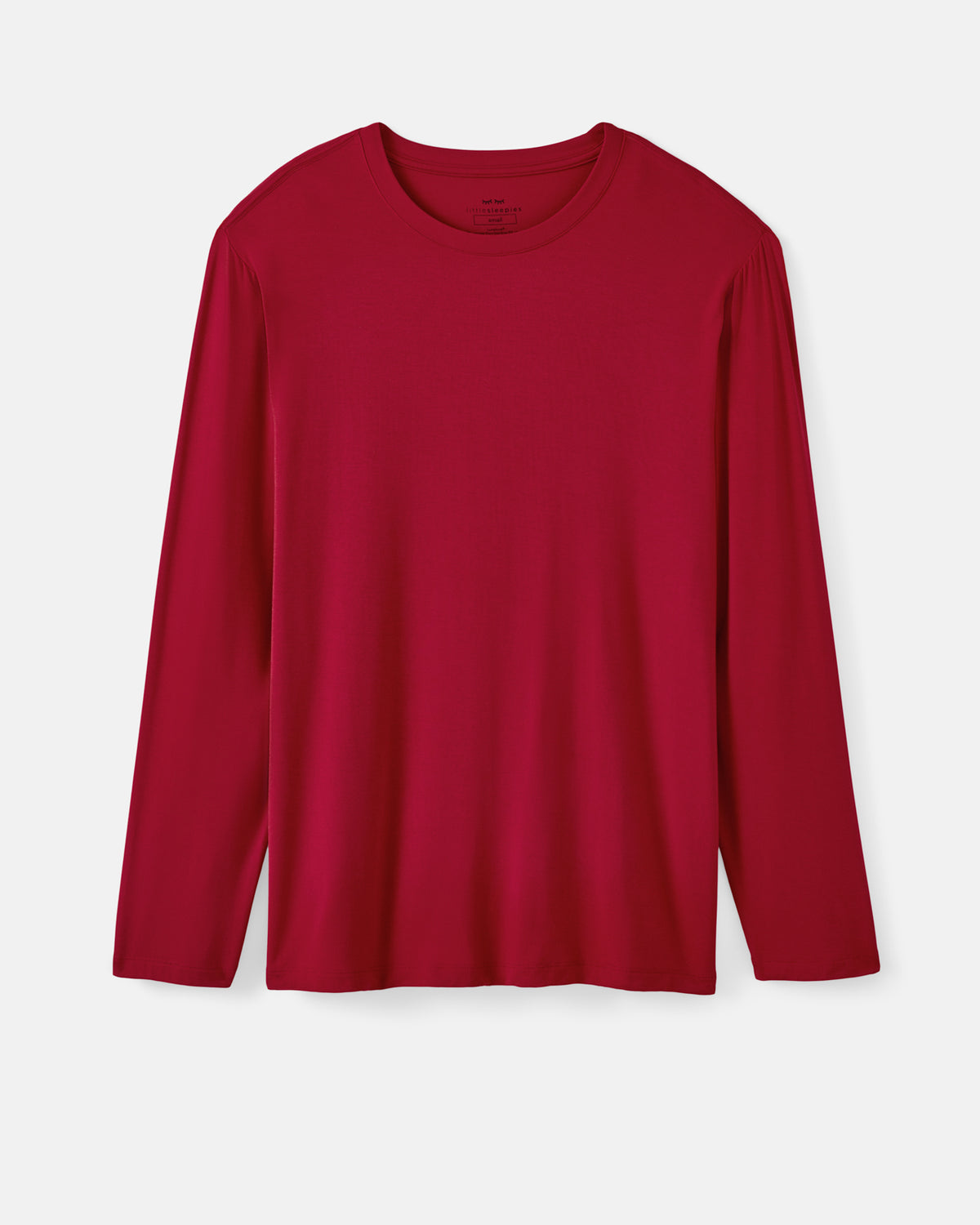 A solid red long-sleeve crewneck PJ shirt displayed flat against a light gray background.