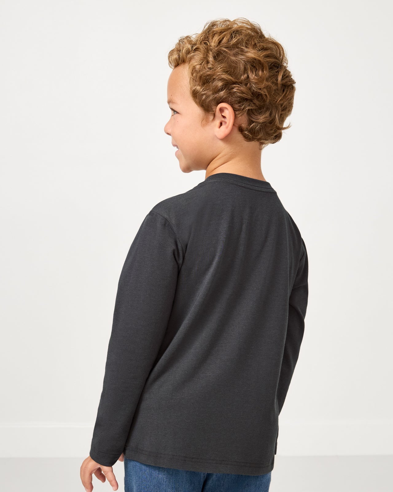 Back view of boy wearing the Moose Trail Long Sleeve Relaxed Tee
