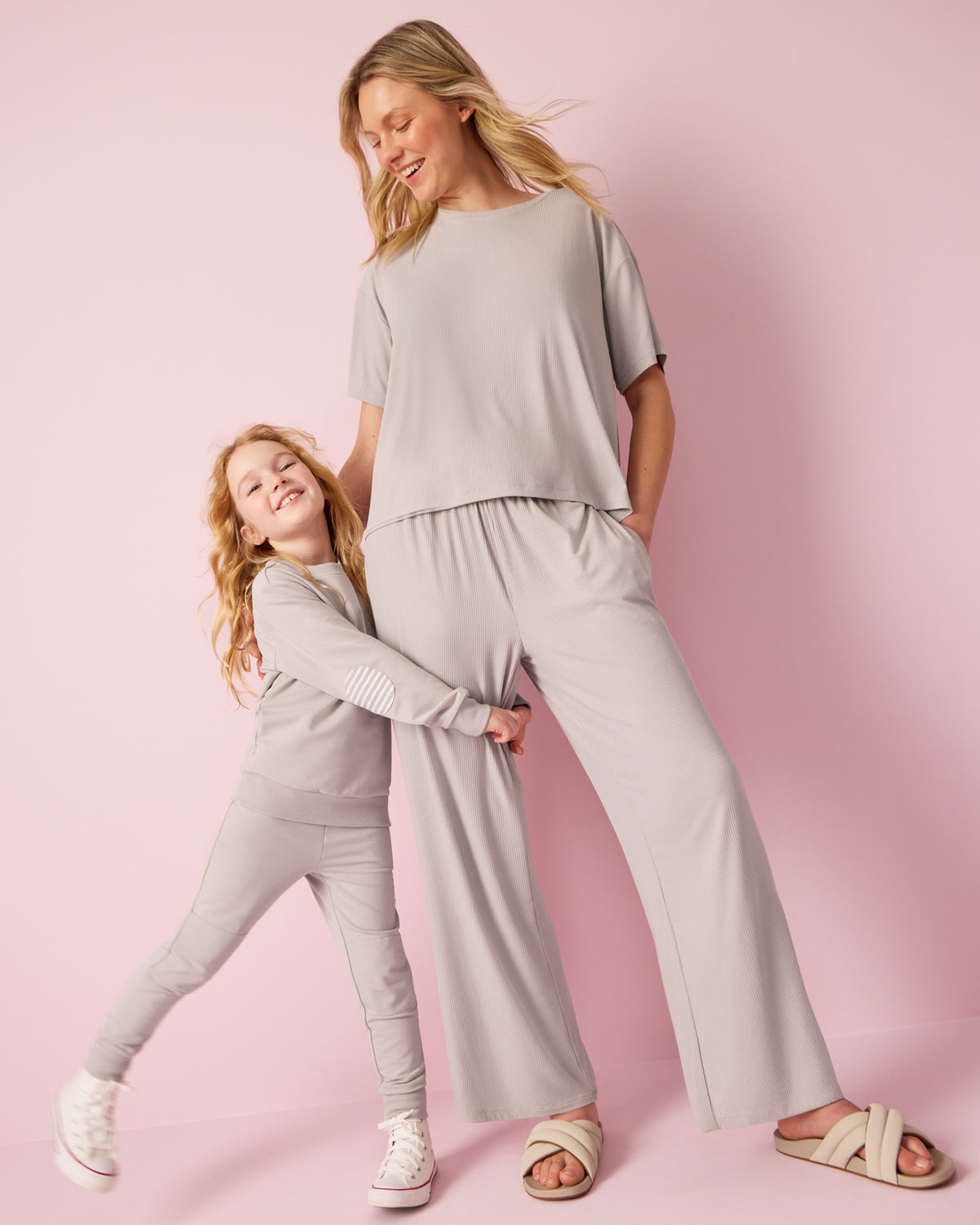 Mother and daughter wearing matching Dove Gray styles 