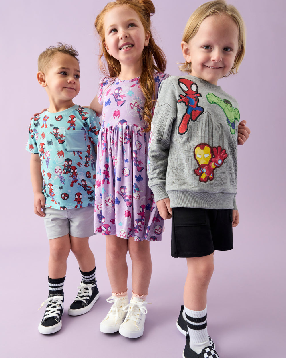 Group of three children wearing Spidey Play styles 