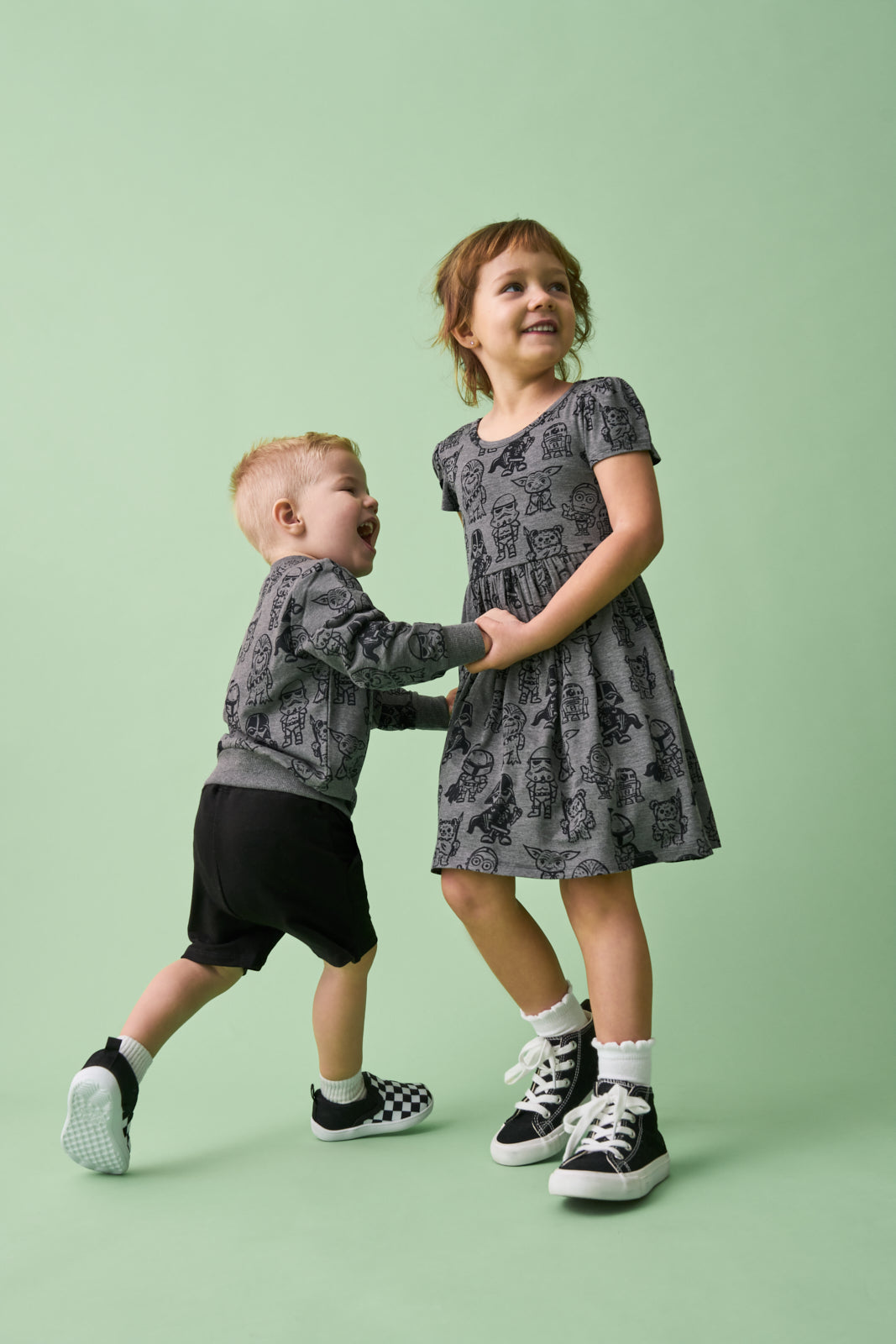Boy and girl wearing Star Wars Far, Far, Away Friends Play styles