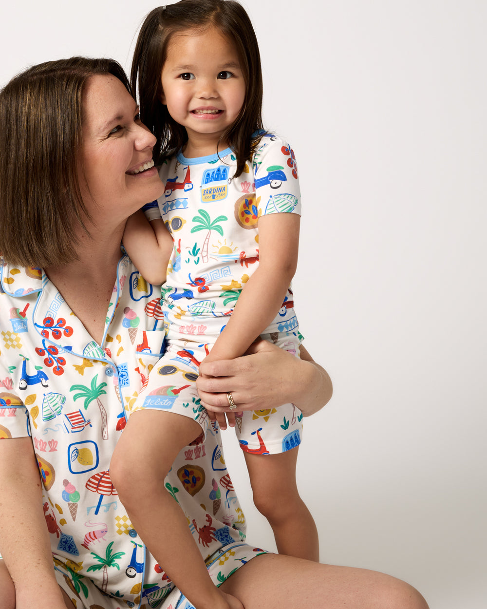 Mother and daughter wearing matching Ciao Bella Pajama Sets