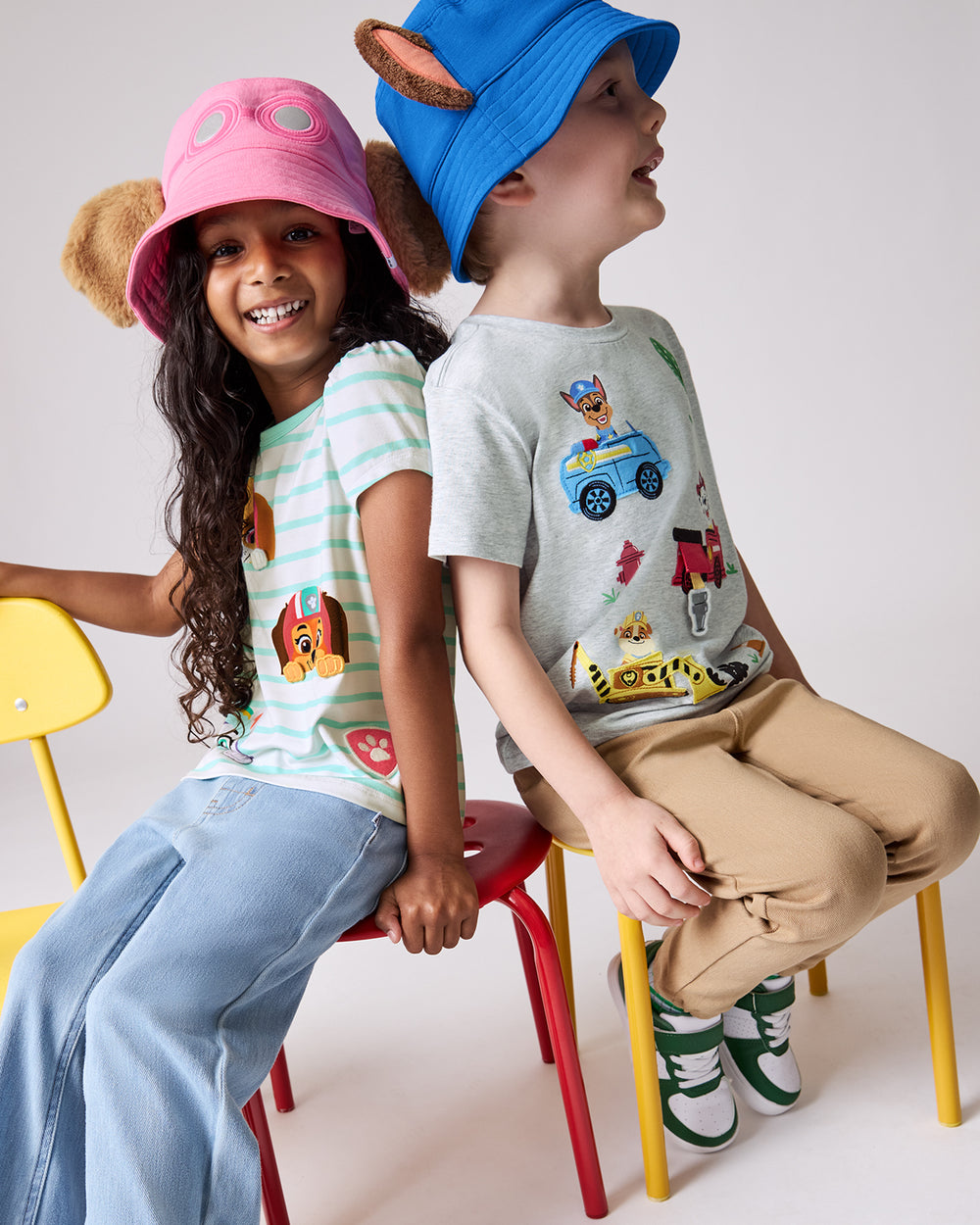 Two children wearing daywear styles from the PAW Patrol collection