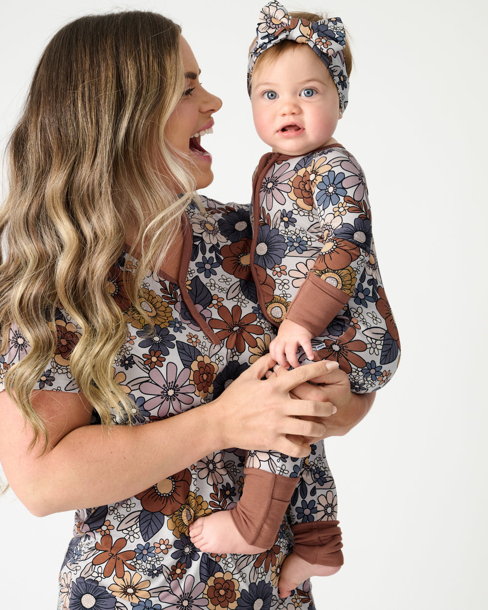 Mother and daughter wearing matching Wildwood Floral Pajamas