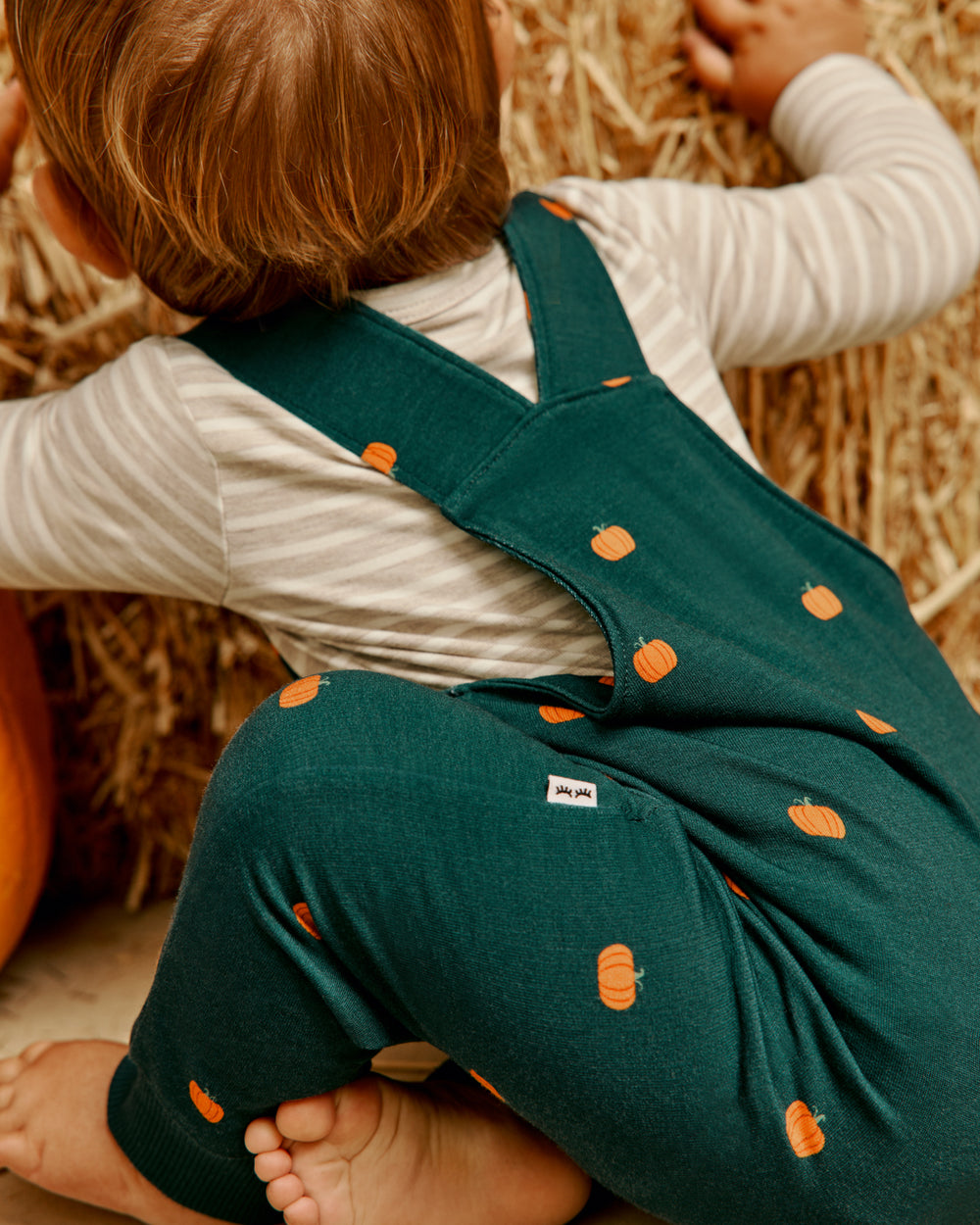 Close up of the back of the Mini Pumpkins Overall Bodysuit Set