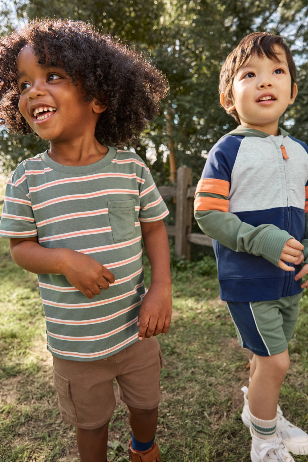 Two kids wearing boy styles from the Spring Play Capsule 
