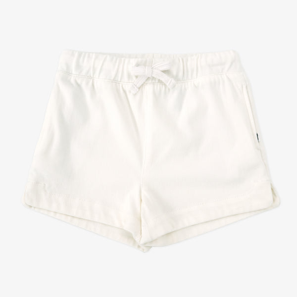 Flat lay of the Bright White Denim Shorts