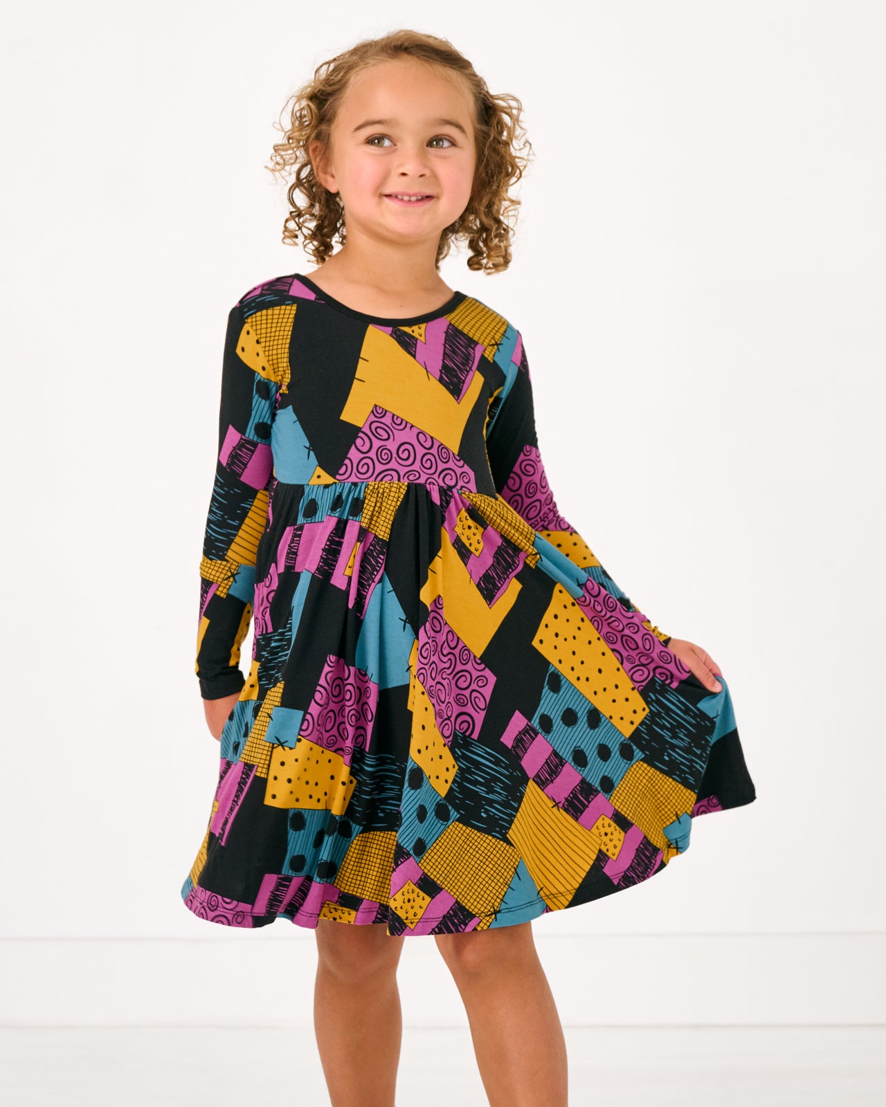 Alternate of standing girl wearing the Disney Sally's Patchwork Twirl Dress