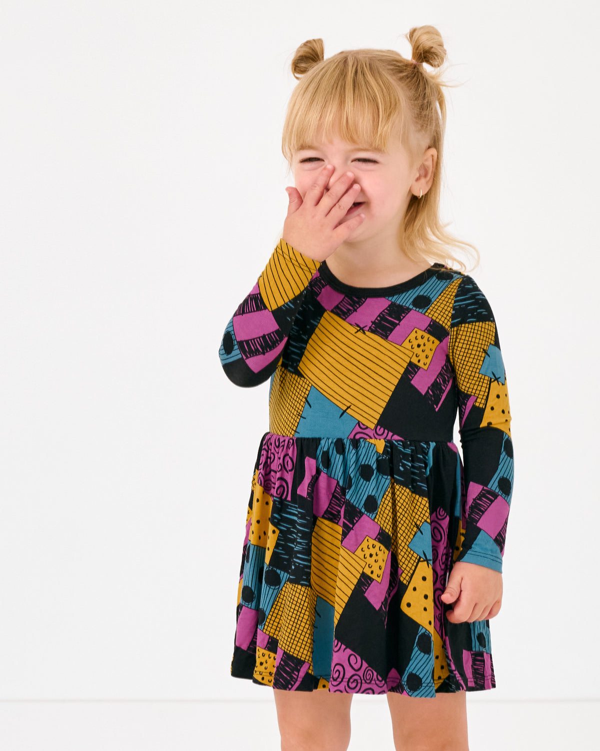 Alternate of standing girl wearing the Disney Sally's Patchwork Twirl Dress with Bodysuit