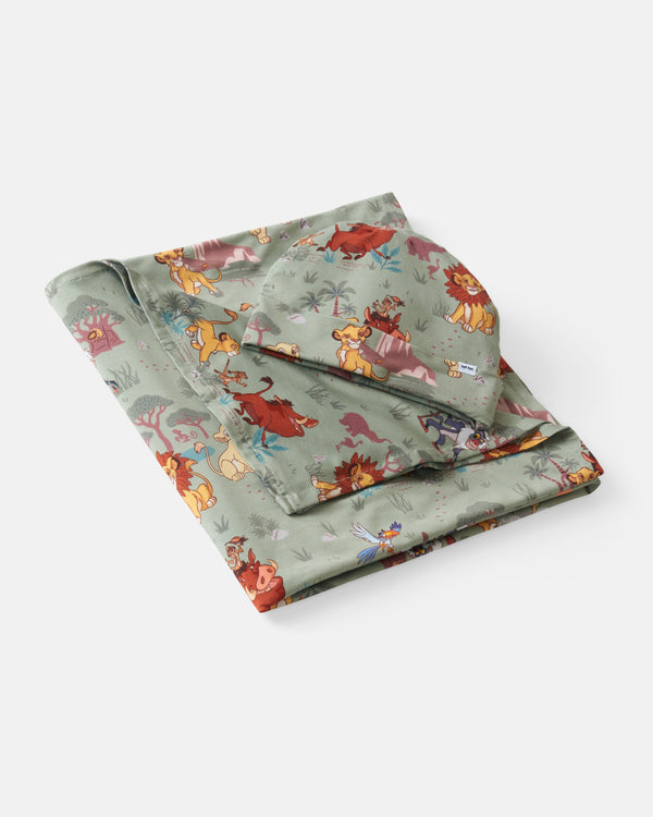 Flat lay of the Simba's Safari Swaddle & Hat Set