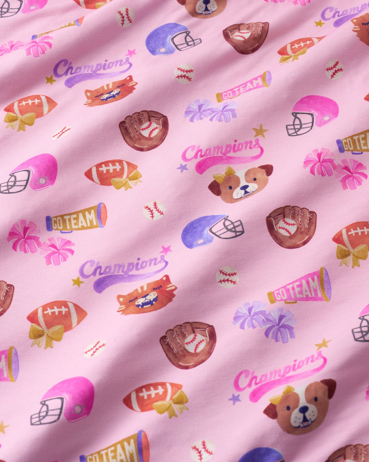 Close up of the Team Spirit Pink pajama fabric