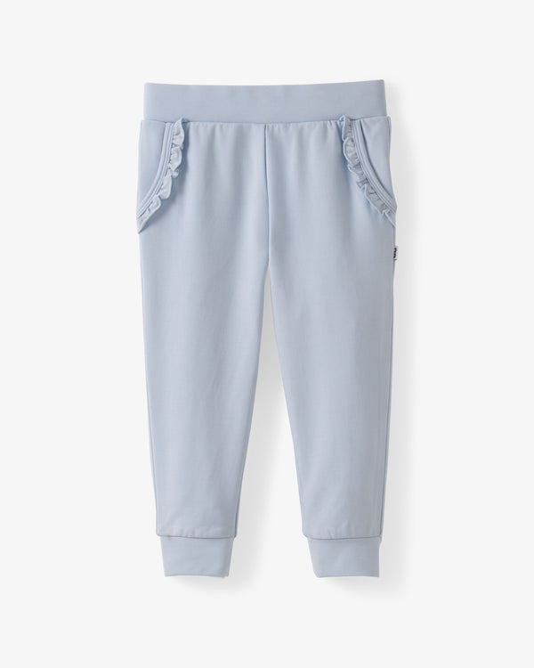 Flat lay of the Soft Blue Ruffle Jogger