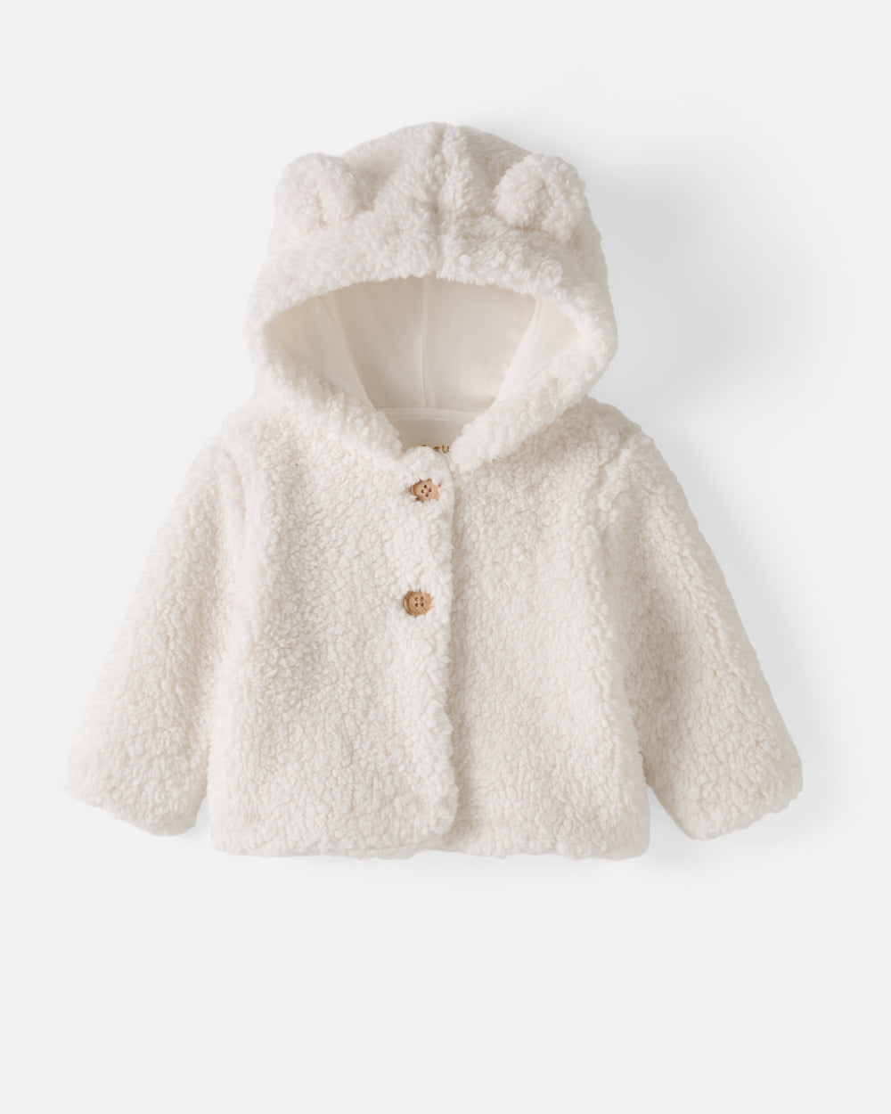 Flat lay of the Soft White Sherpa Baby Jacket