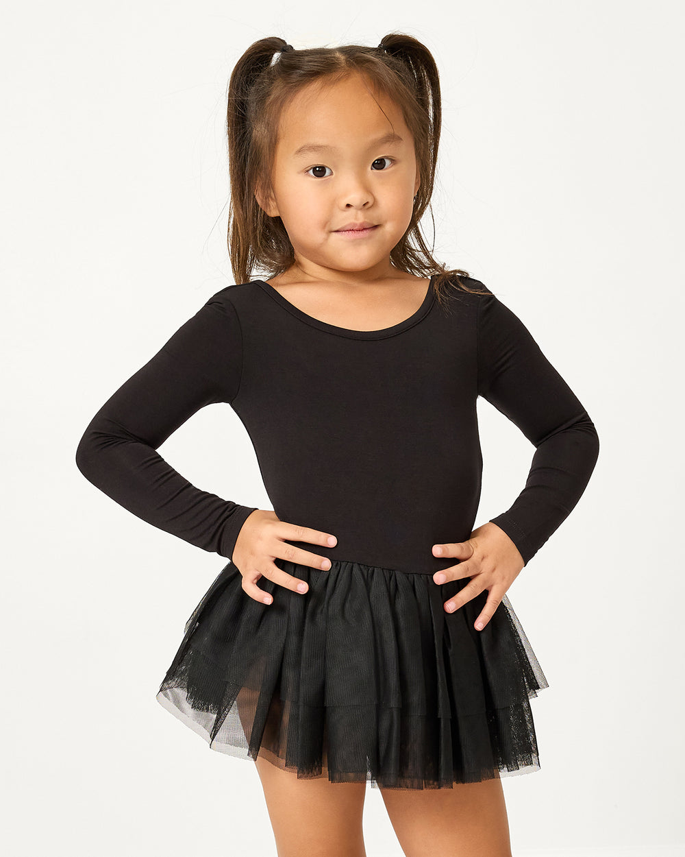 Girl wearing the Black Ballet Leotard Dress