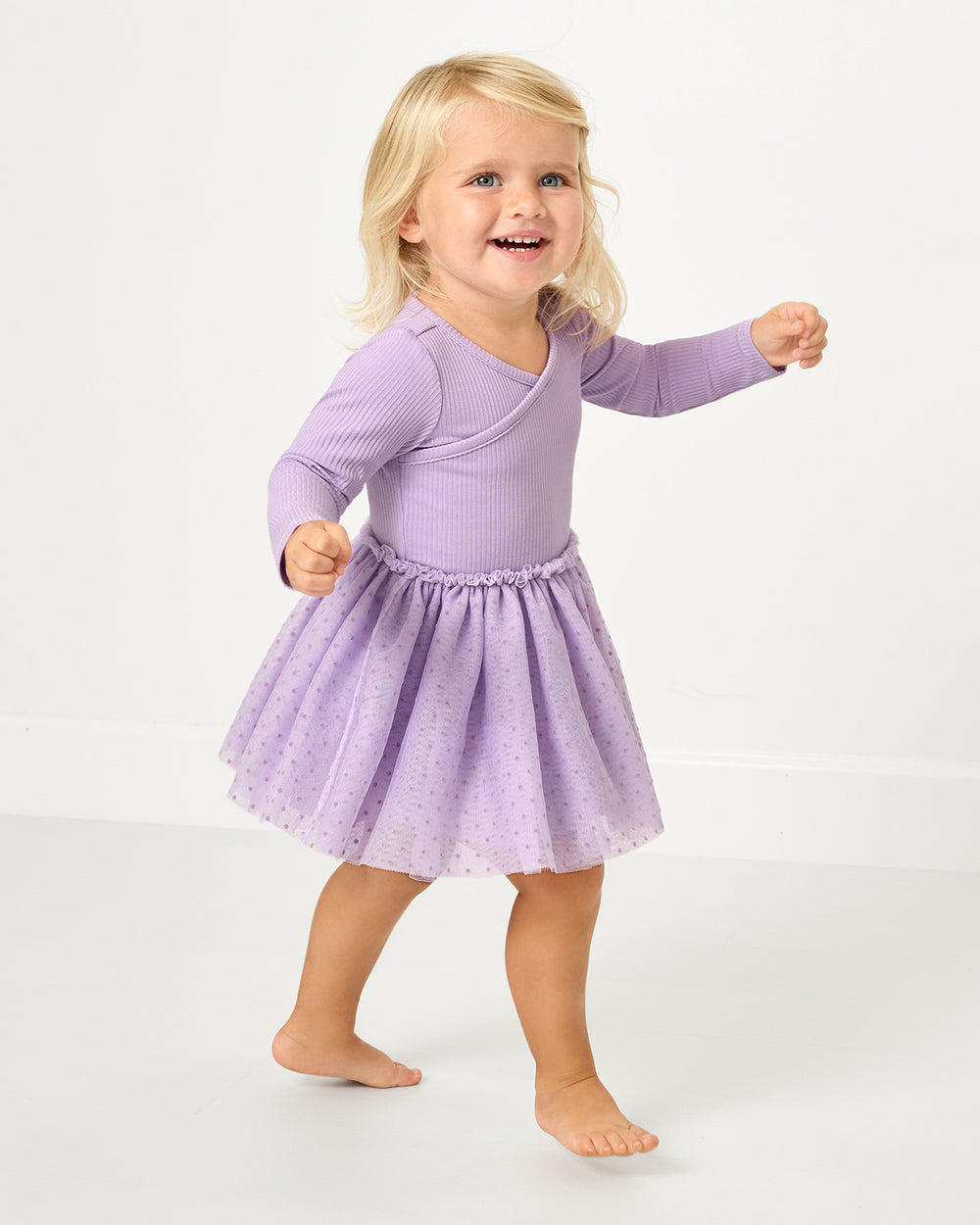 Girl wearing the Orchid Bloom Layered Tulle Dress with Bloomer