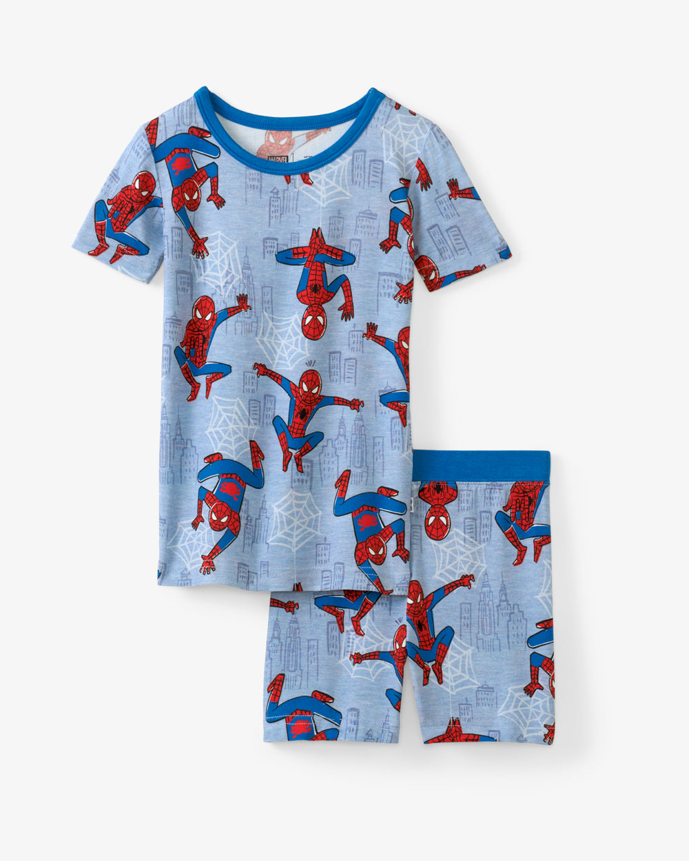 Flat lay of the Spidey Sense Two-Piece Short Sleeve & Shorts Pajama Set
