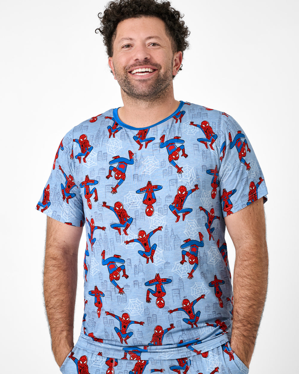 Man wearing the Spidey Sense Men's Short Sleeve Pajama Top