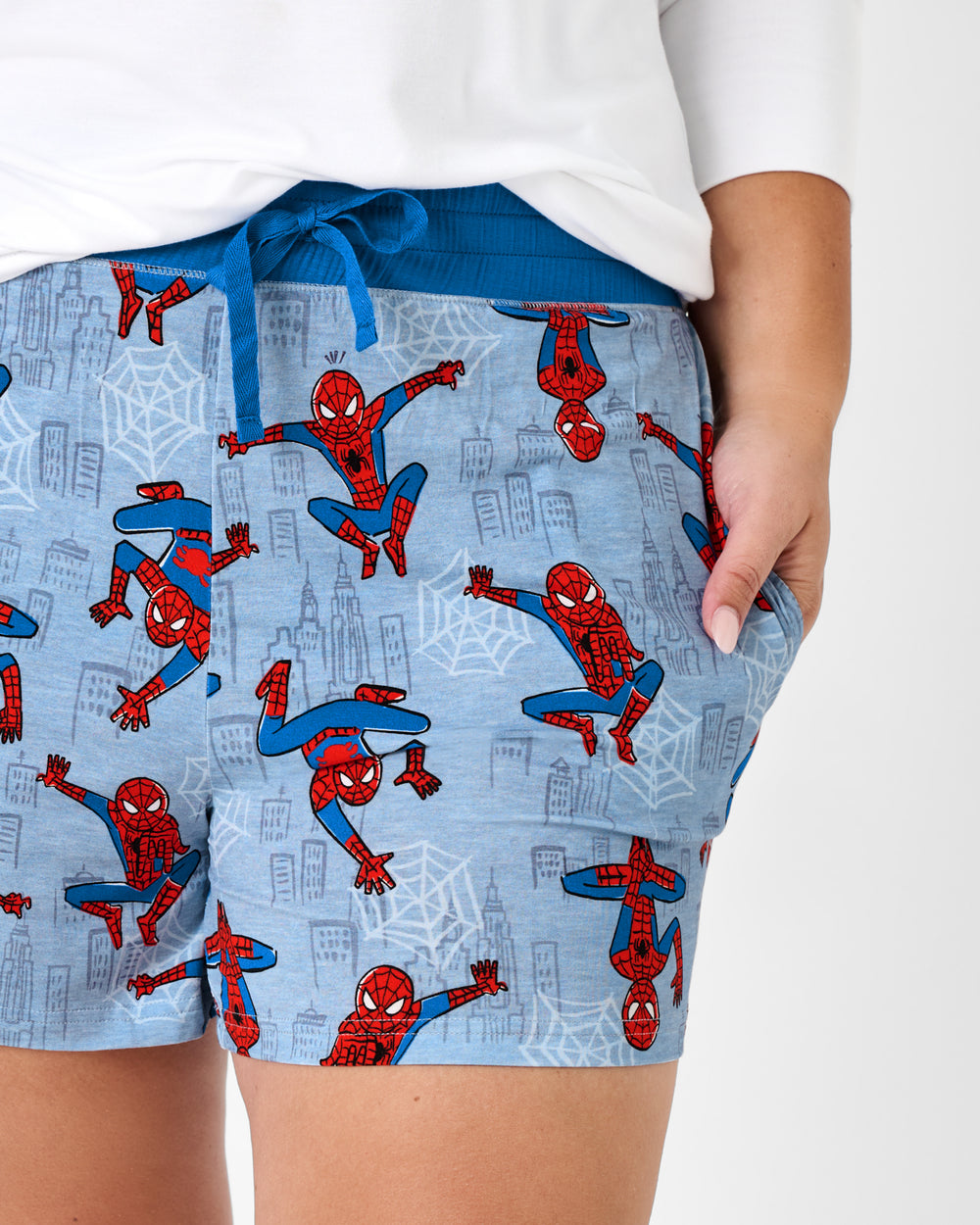 Close up of the drawstring detail on the Spidey Sense Women's Pajama Shorts