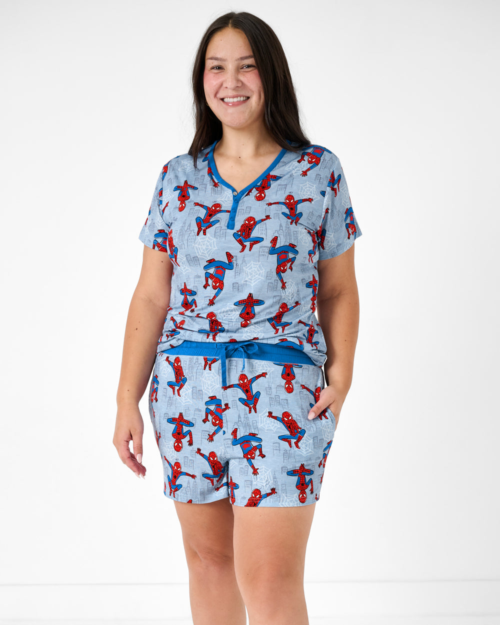 Woman wearing the Spidey Sense Women's Pajama Shorts and Top