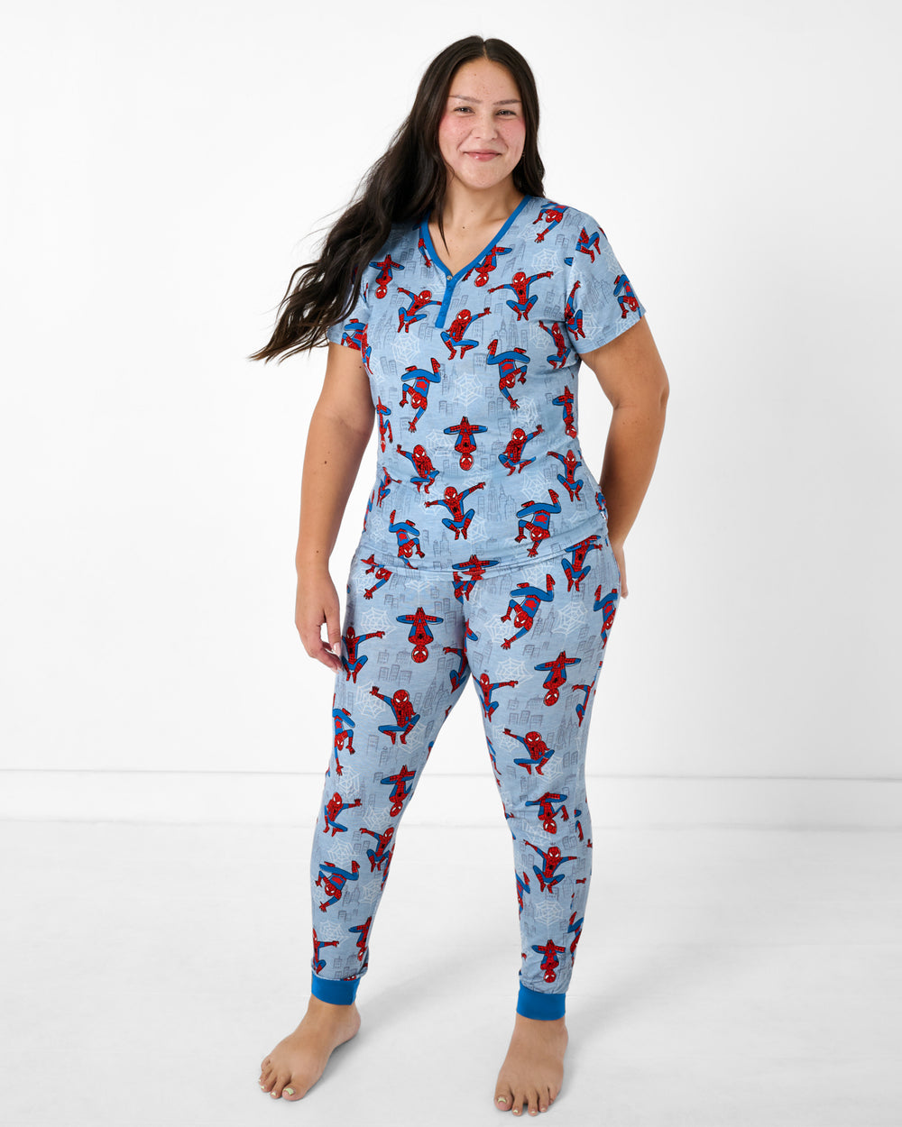 Woman wearing the Spidey Sense Women's Pajama Pants and Top