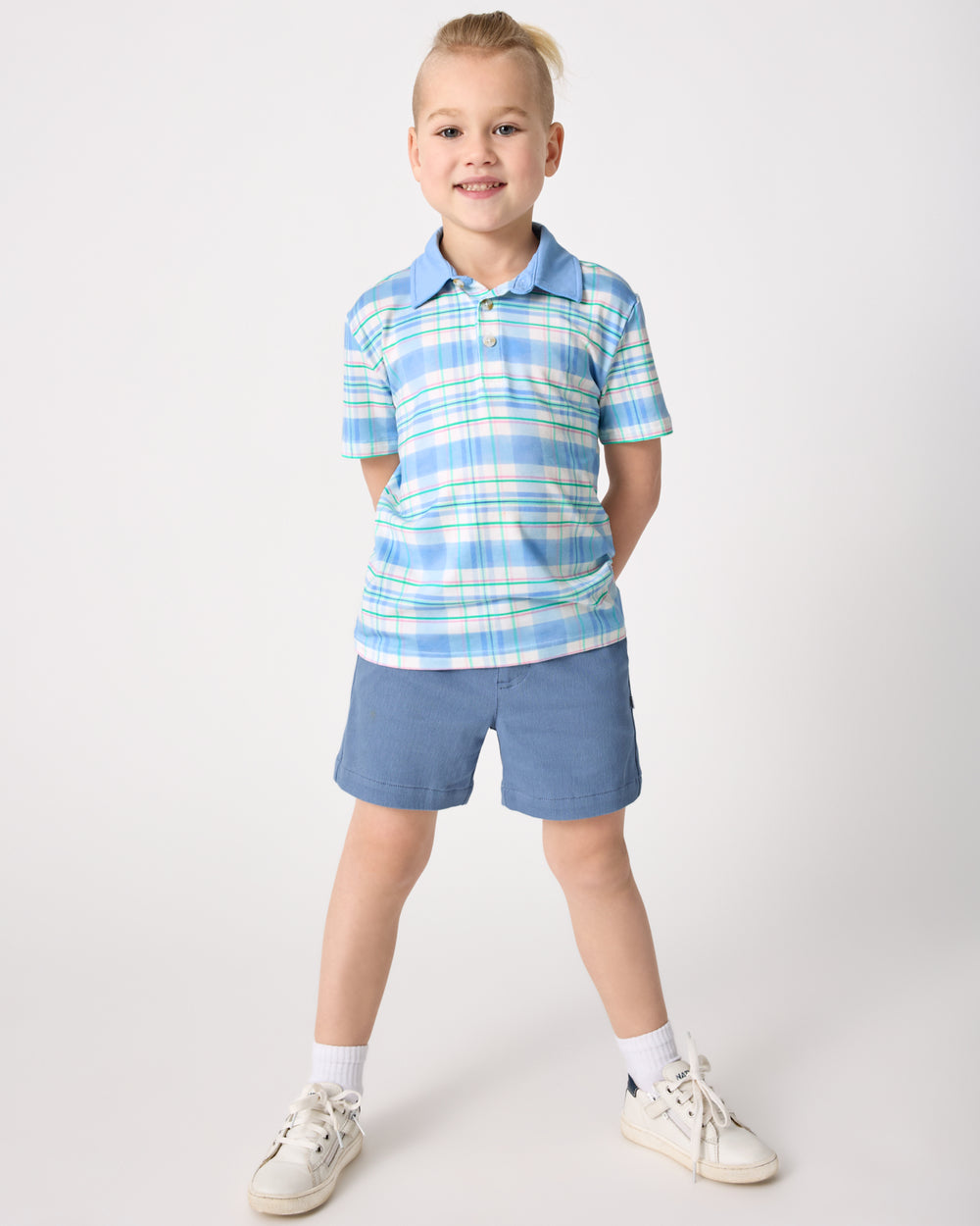 Alternate boy wearing the Springtime Plaid Polo Shirt 