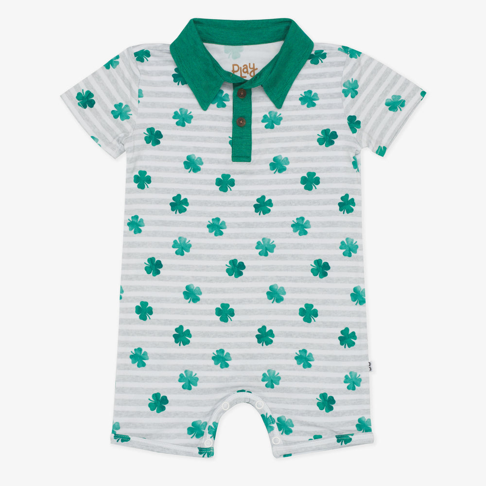 Flat lay of Lucky Stripes Polo Shorty Romper.