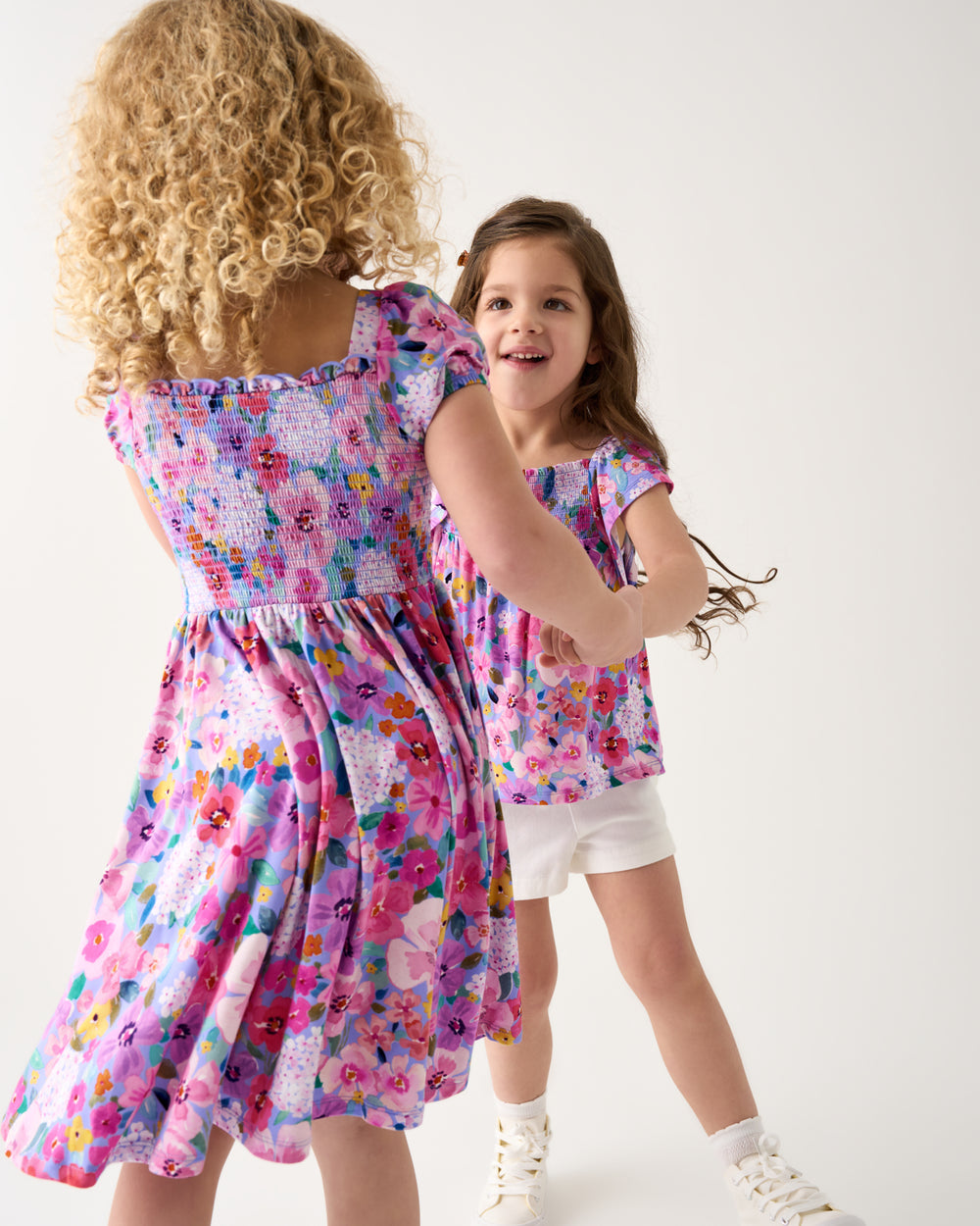 girls smocked dresses Sweet Sprigs Puff Sleeve Smocked Dress