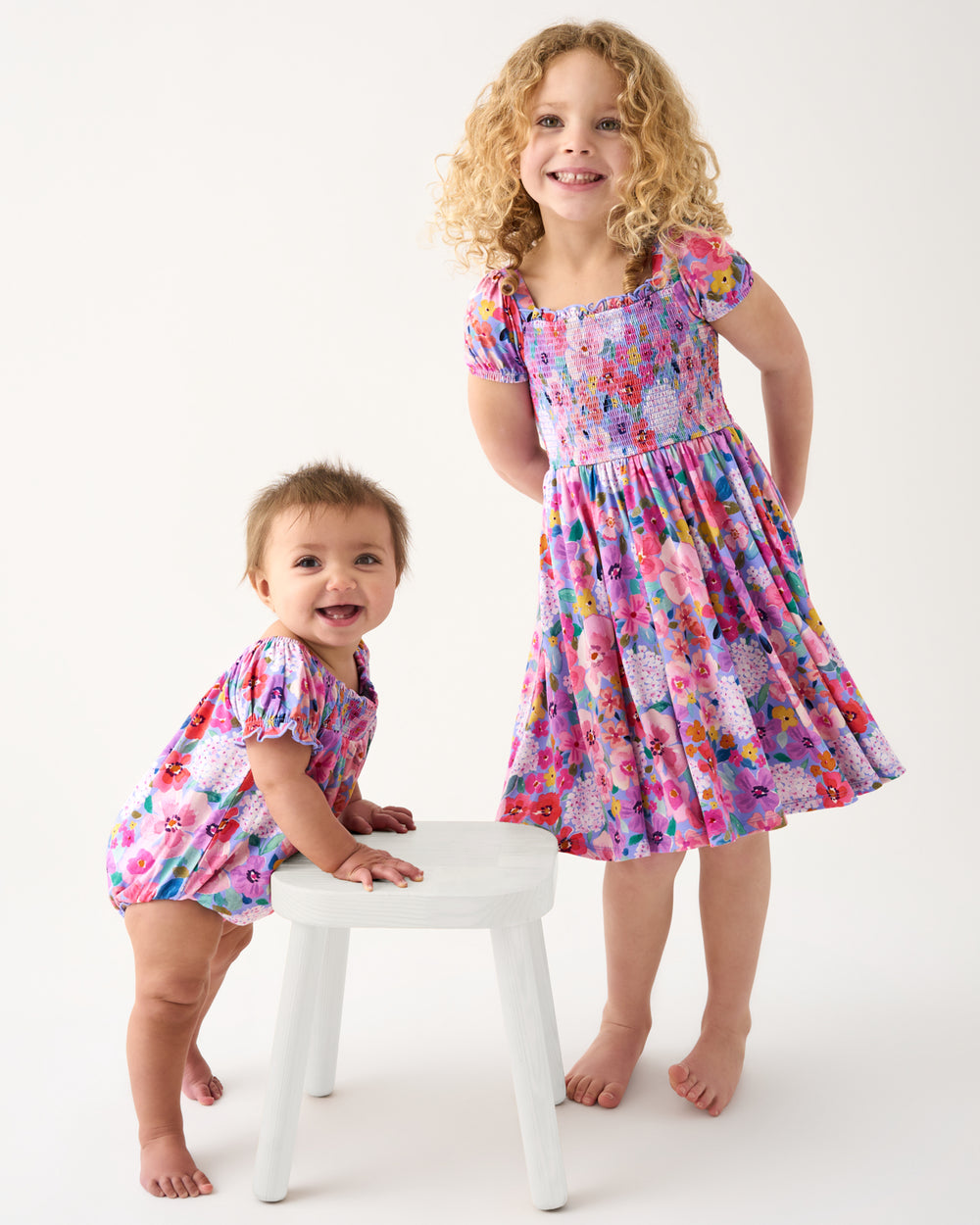 smocked dresses girl Sweet Sprigs Puff Sleeve Smocked Dress 5