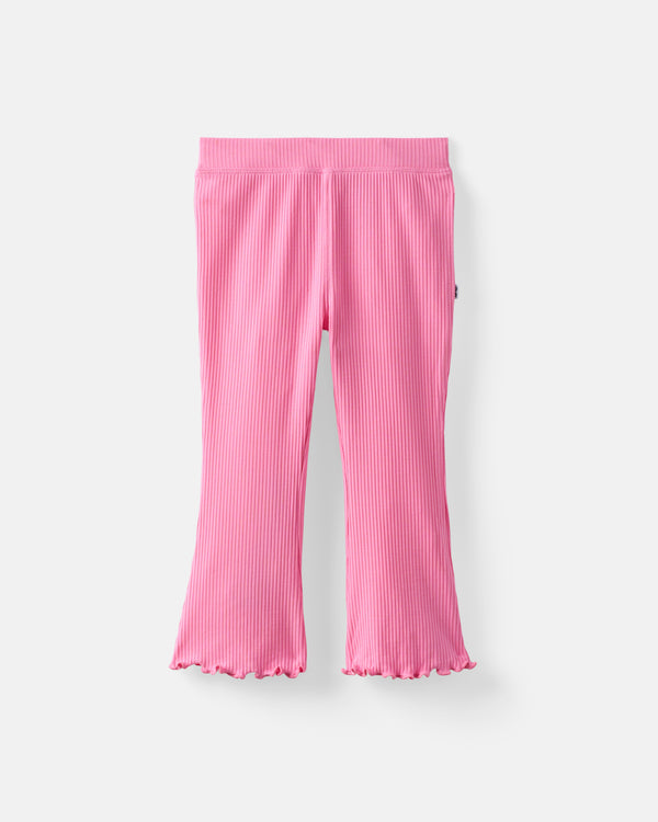 Flat lay of the Sweet Pink Ribbed Flare Pant