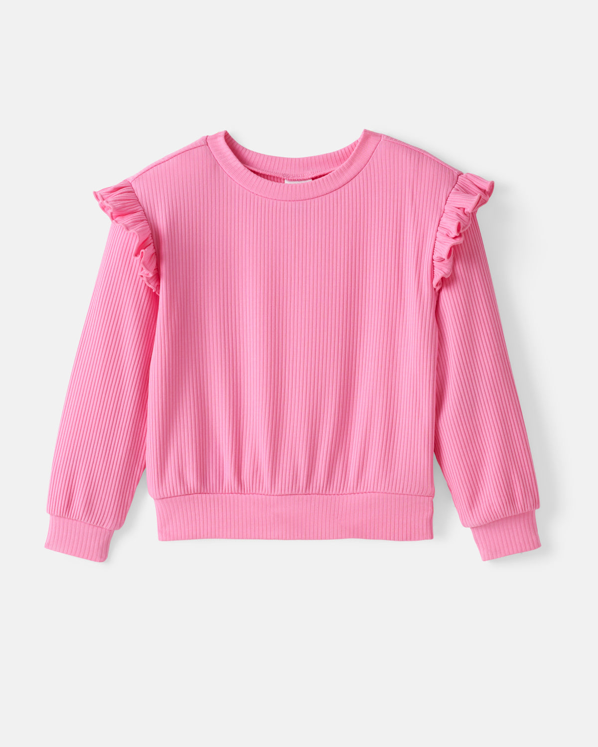 Flat lay of the Sweet Pink Ribbed Flutter Crewneck
