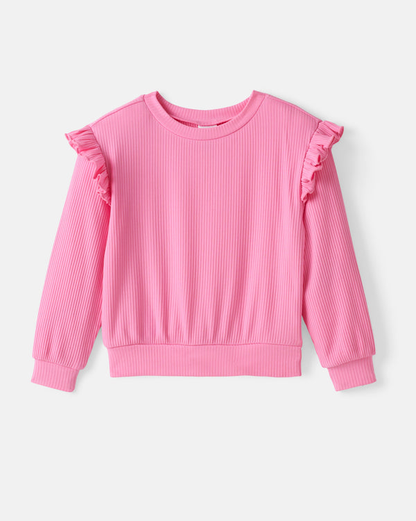 Flat lay of the Sweet Pink Ribbed Flutter Crewneck