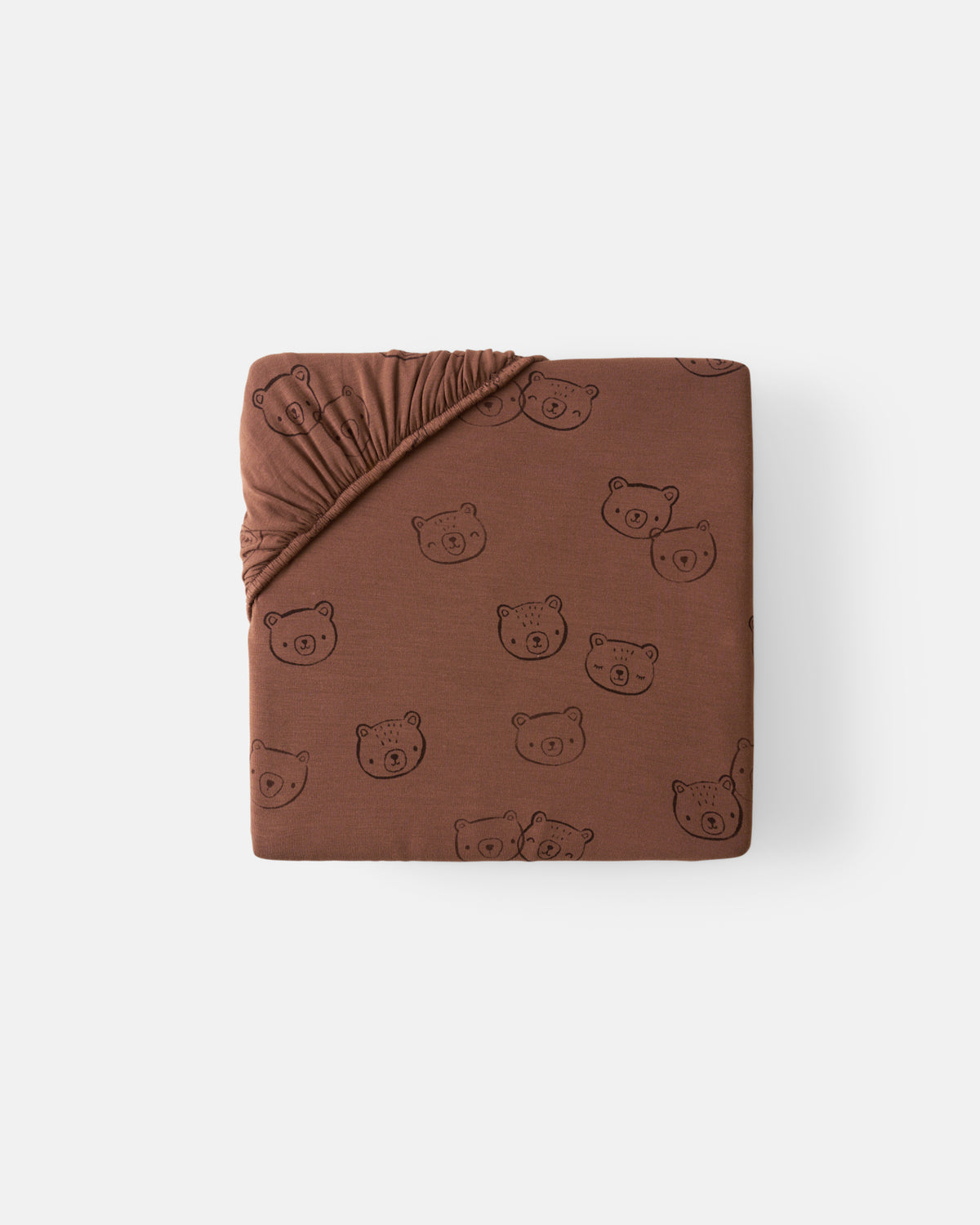 Flat lay of the Mini Teddy Tracks Fitted Crib Sheet