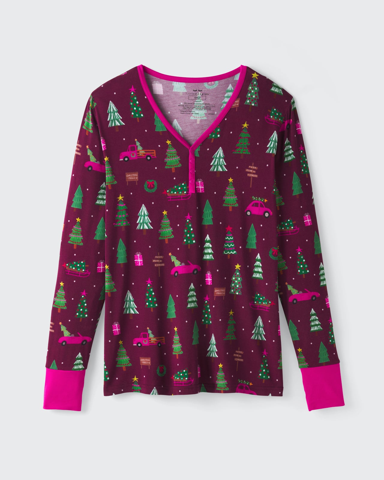 Flat lay of the Cranberry Tree Traffic Women's Long Sleeve Pajama Top
