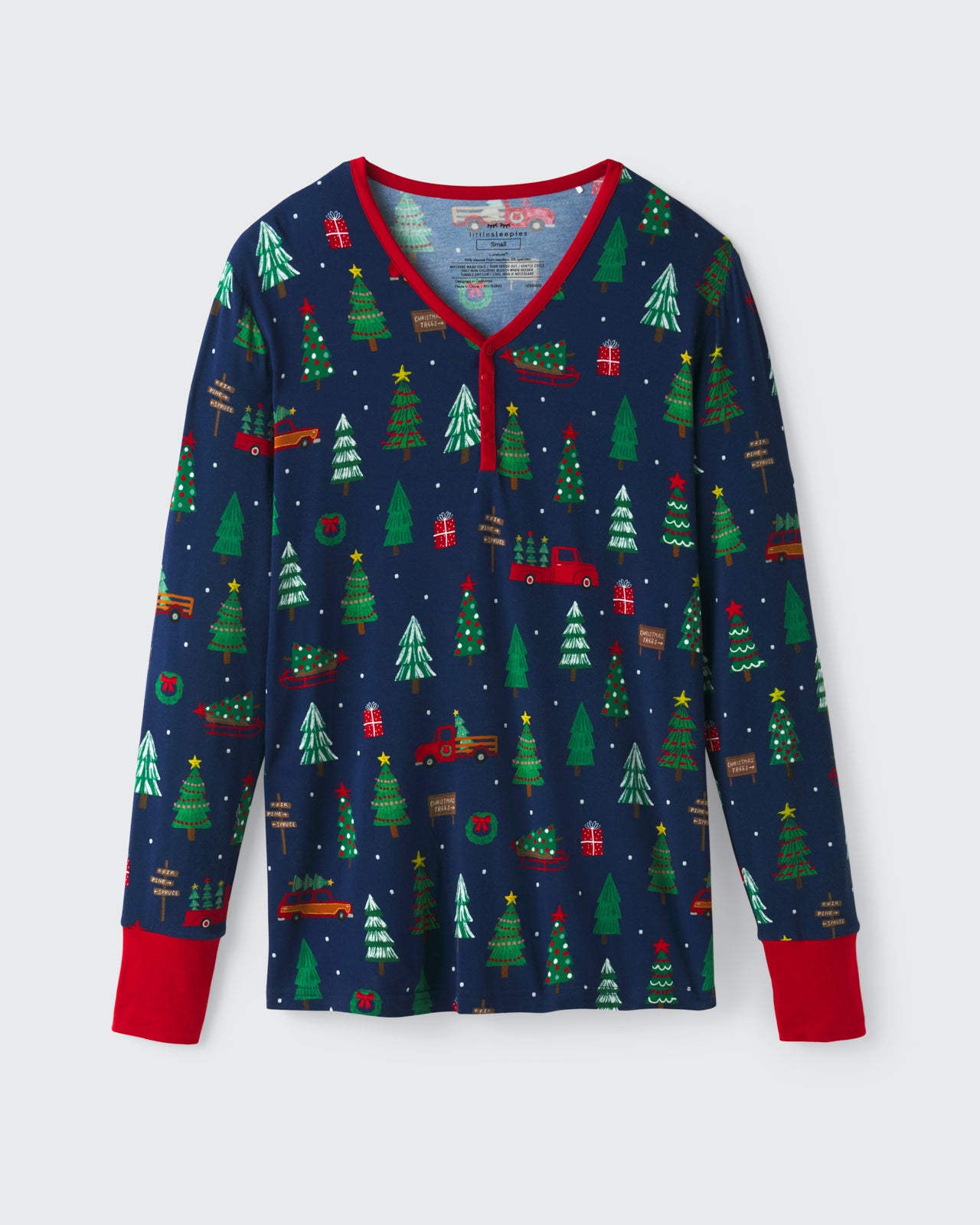 Flat lay of the Navy Tree Traffic Women's Long Sleeve Pajama Top