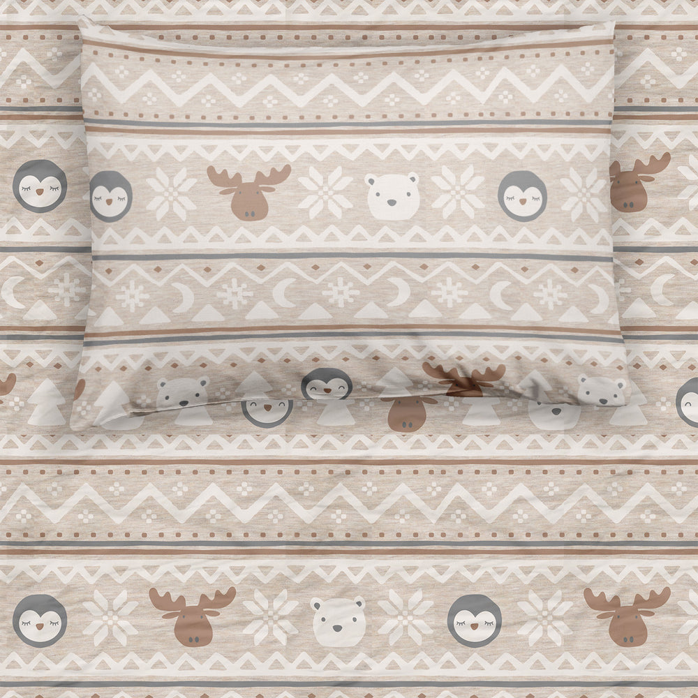 Flat lay of the Frosty Fair Isle Twin Sheet Set