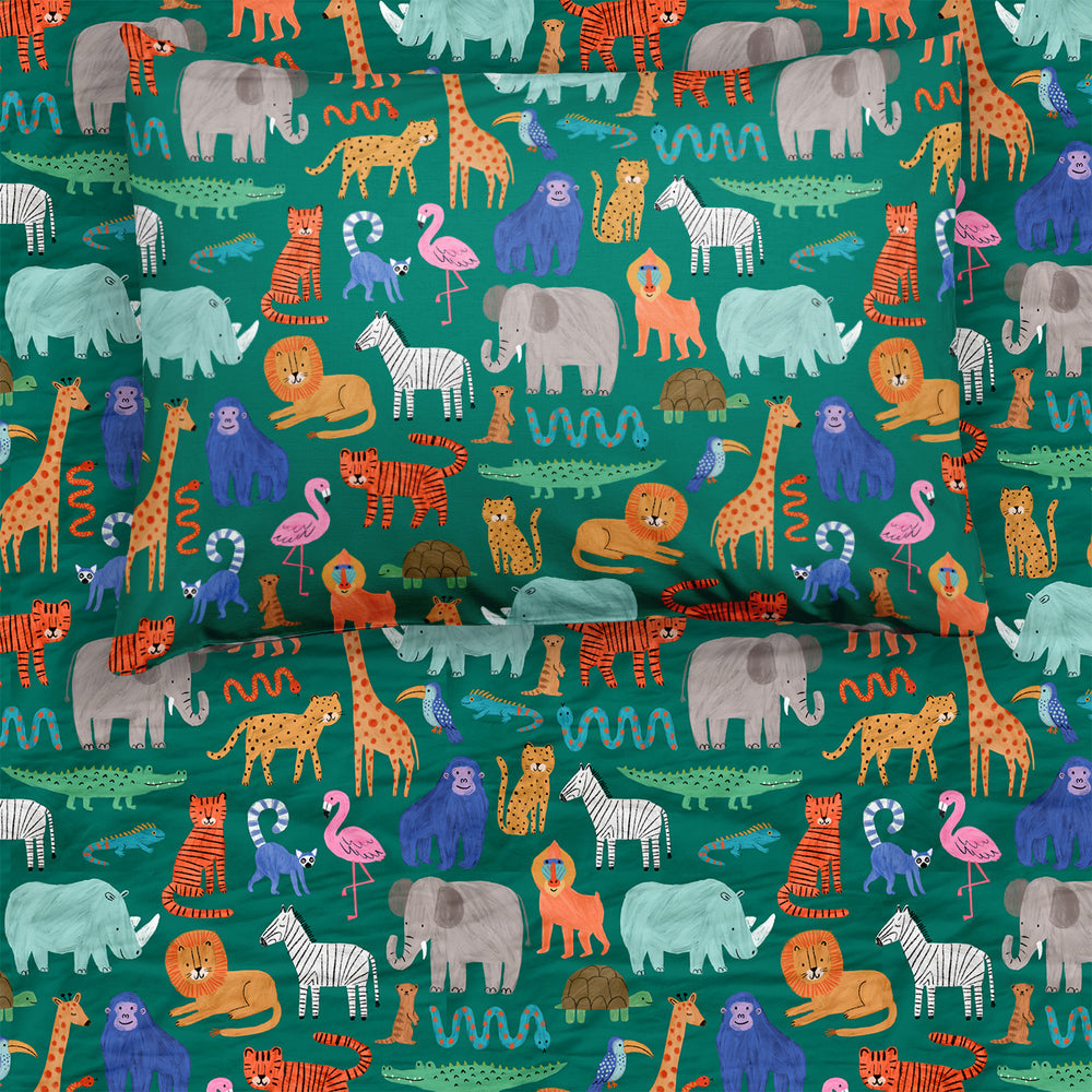 Overhead view of the Wild Zoo Twin Sheet Set