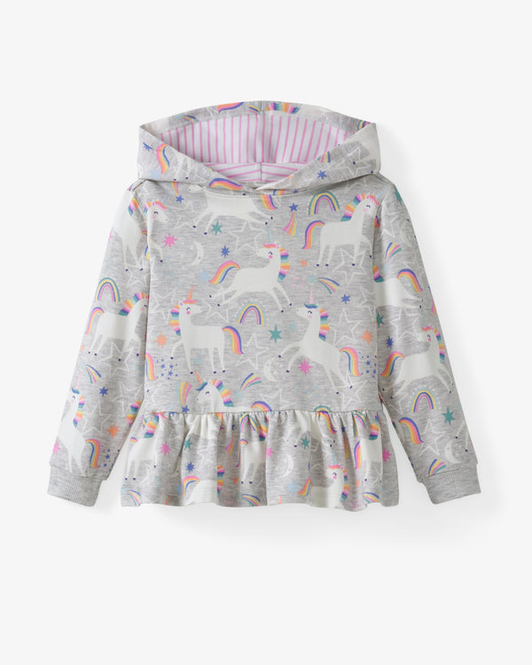 Flat lay of the Unicorn Dance Peplum Hooded Tee