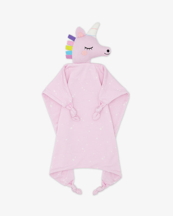 Flat lay of the Sienna the Unicorn Sleepyhead Lovey